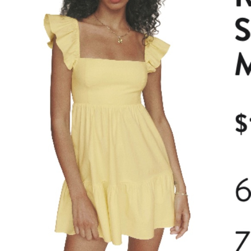 Reformation Jeune Ruffle Stretch Organic Cotton Dress, size 4, Zest color yellow